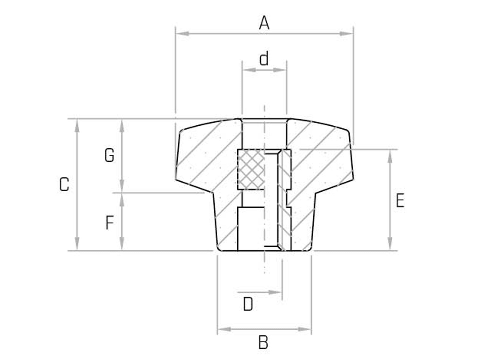 VBX/FP - Six-lobe handwheel with through hole and STAINLESS STEEL SOCKET (Pack of 6) - Gamm VBX/FP - Six-lobe handwheel with through hole and STAINLESS STEEL SOCKET (Pack of 6) - Gamm